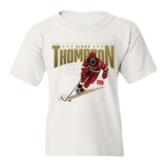 DU - NCAA Men's Ice Hockey : Aidan Thompson - Youth T-Shirt Individual Caricature