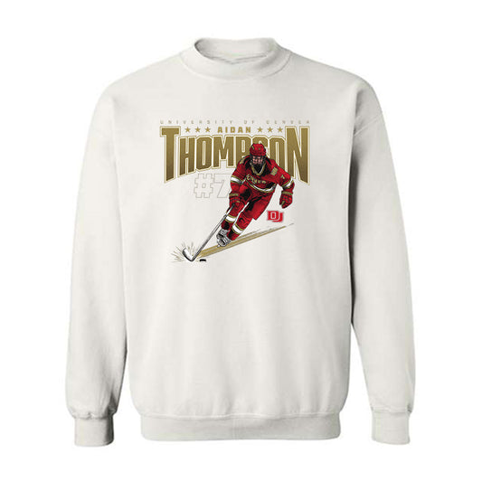 DU - NCAA Men's Ice Hockey : Aidan Thompson - Crewneck Sweatshirt Individual Caricature