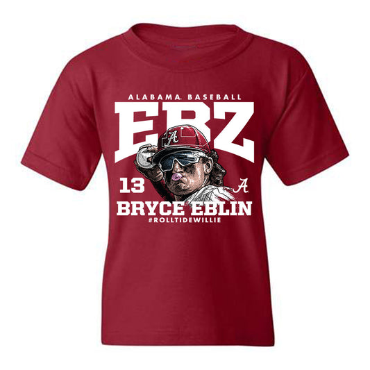 Alabama - NCAA Baseball :  Bryce Eblin  x Roll Tide Willie -  Youth tshirt Individual Caricature