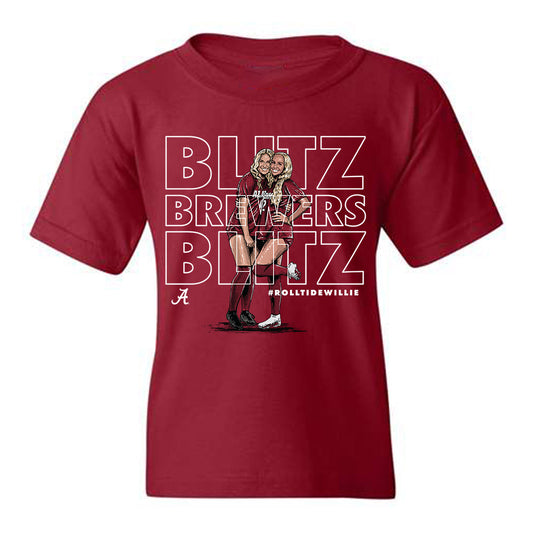 Alabama - NCAA Women's Soccer : Cali & Breezie Brewer x Roll Tide Willie - Youth T-Shirt Individual Caricature