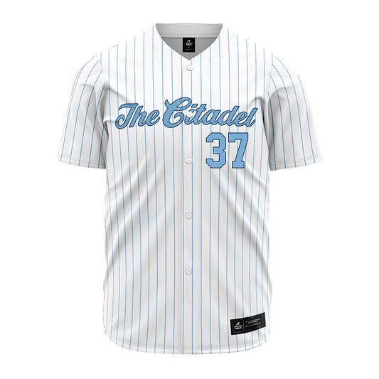 The Citadel - NCAA Baseball : Nathan Landeck - White Pinstripe Jersey-0