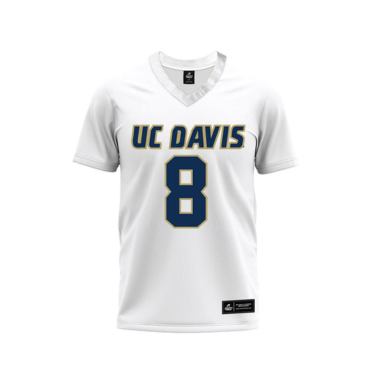 UC Davis - NCAA Football : Samuel Gbatu Jr - White Premium Football Jersey-0