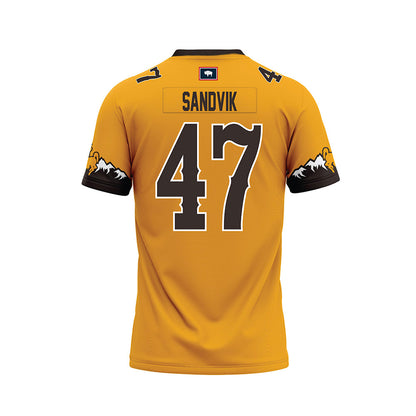 Wyoming - NCAA Football : Erik Sandvik - Gold Premium Football Jersey