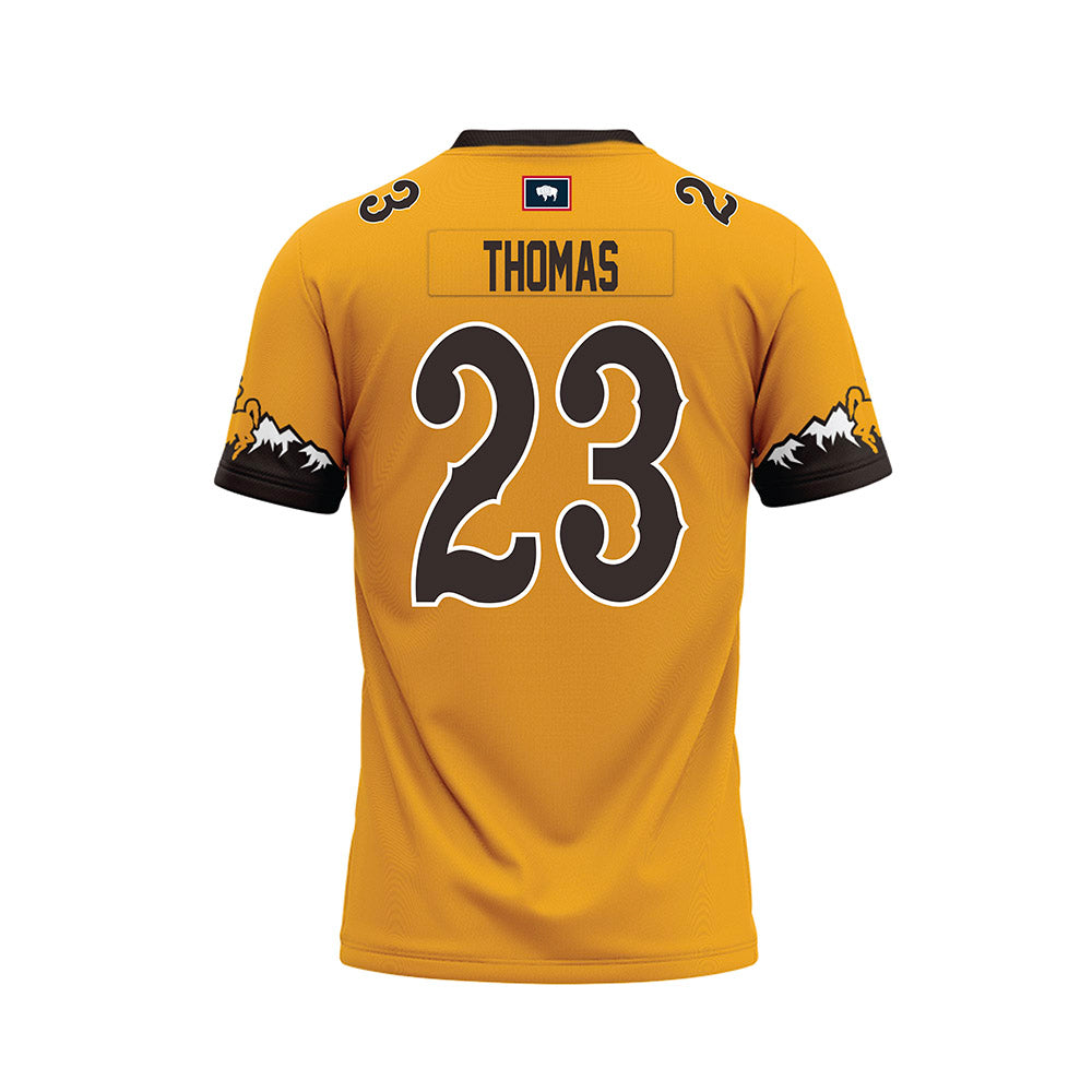 Wyoming - NCAA Football : Jones Thomas - Gold Premium Football Jersey-1