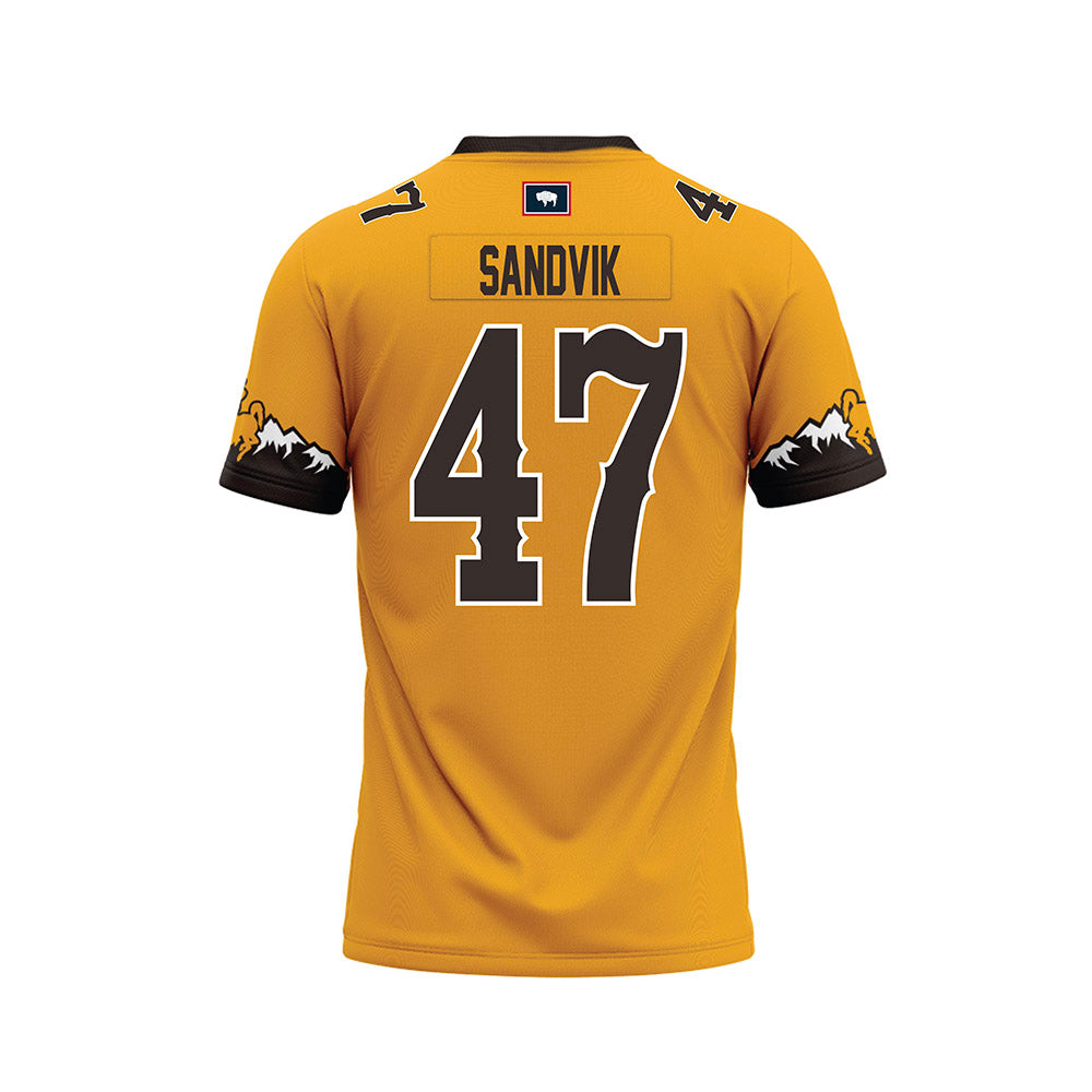 Wyoming - NCAA Football : Erik Sandvik - Gold Football Jersey-1