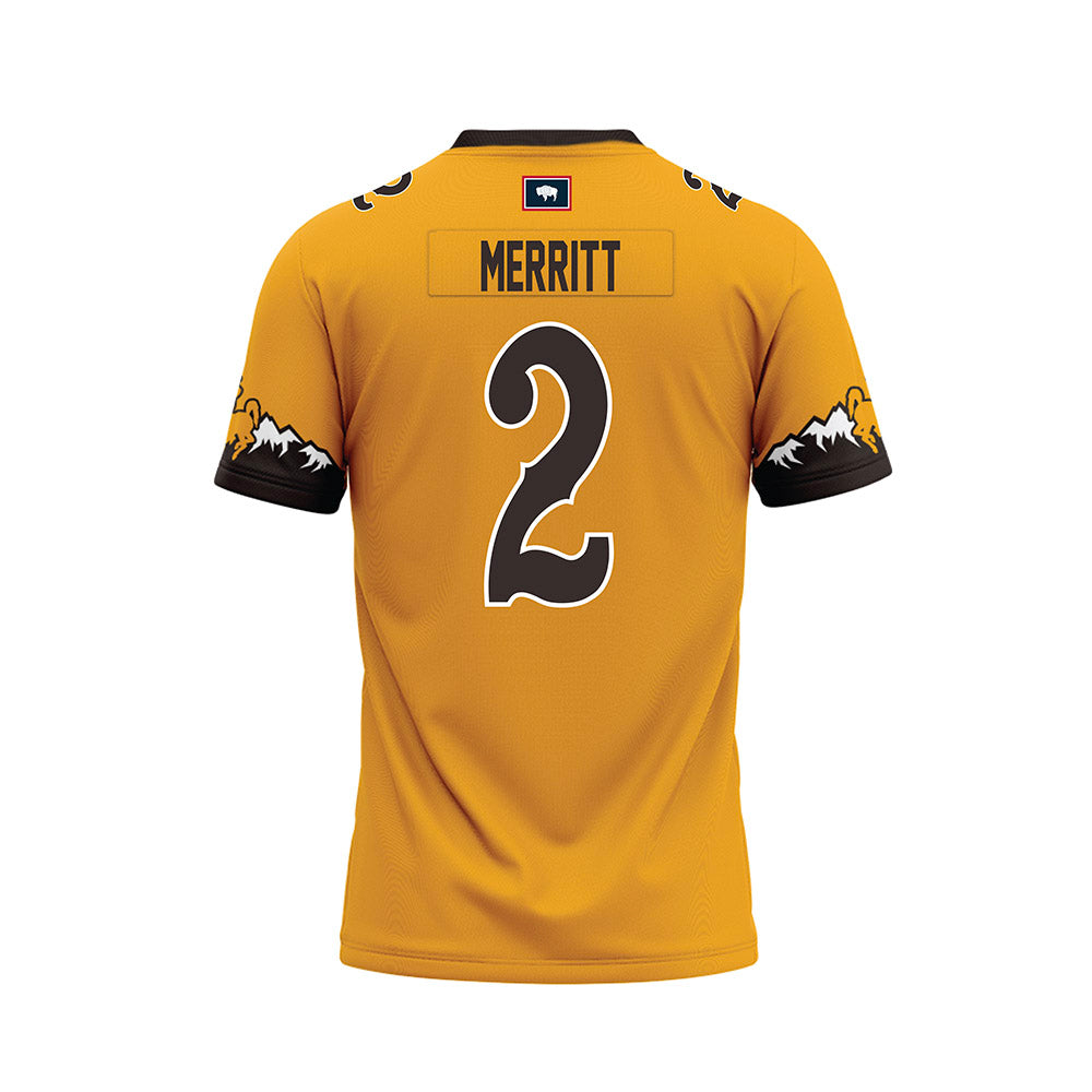 Wyoming - NCAA Football : Caleb Merritt - Gold Premium Football Jersey-1