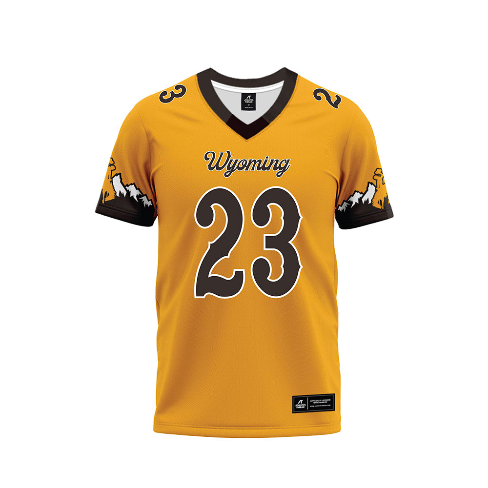 Wyoming - NCAA Football : Jones Thomas - Gold Premium Football Jersey-0