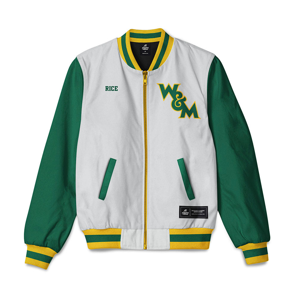 William & Mary - NCAA Men's Track & Field : Austin Rice - Bomber Jacket-0