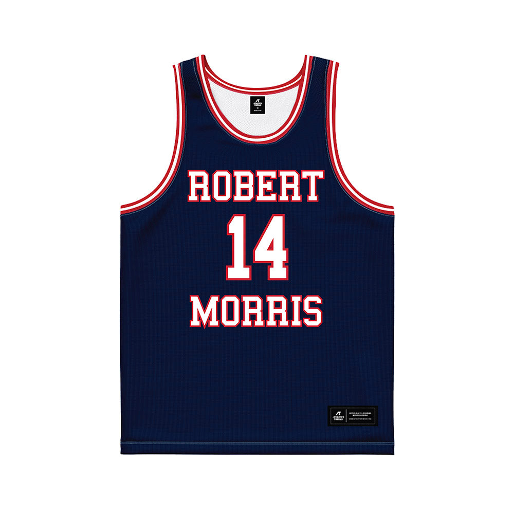 Robert Morris - NCAA Men's Basketball : Vasilije Serafimoski - Navy Basketball Jersey-0