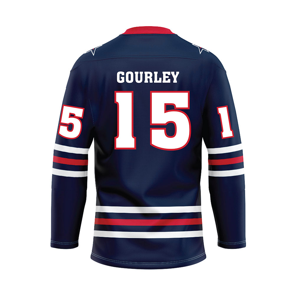 Robert Morris - NCAA Men's Ice Hockey : Connor Gourley - Navy Hockey Jersey-1