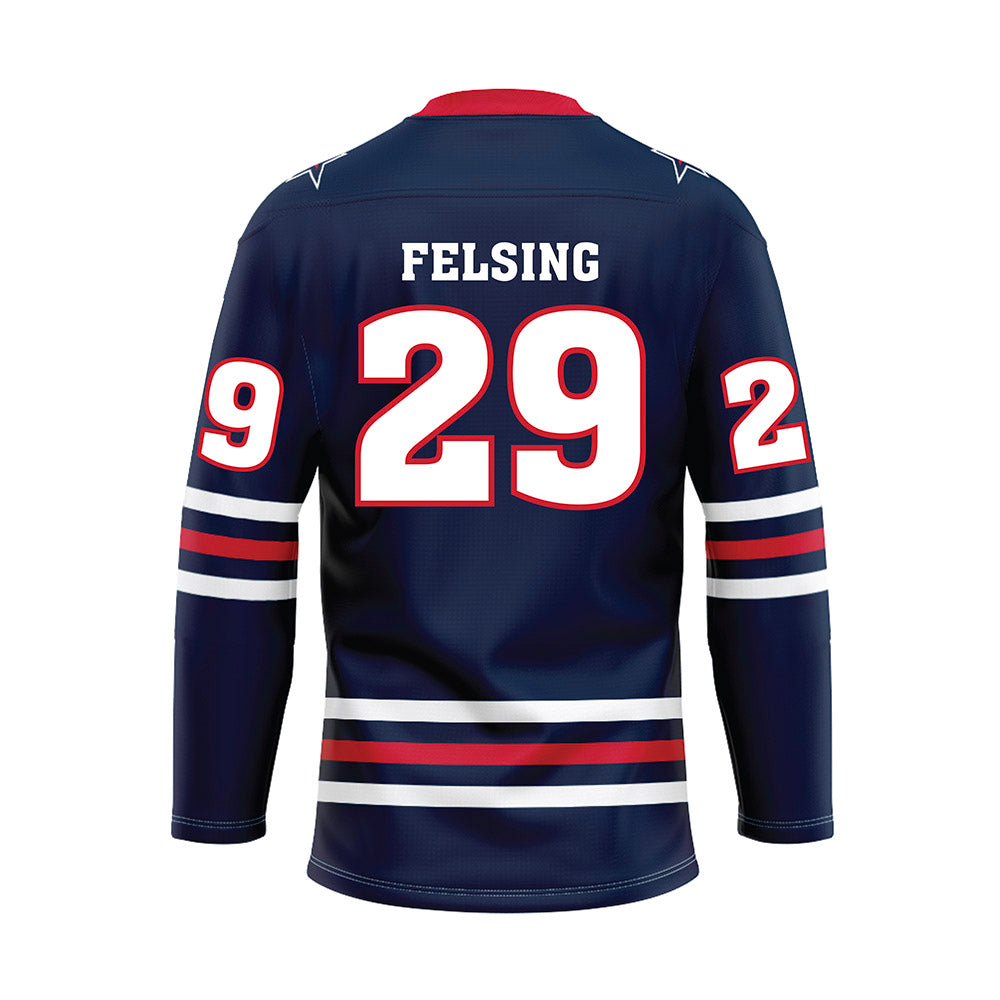 Robert Morris - NCAA Men's Ice Hockey : Michael Felsing - Navy Hockey Jersey-1