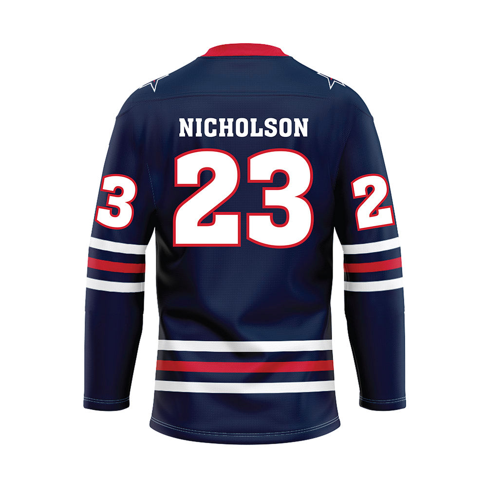 Robert Morris - NCAA Men's Ice Hockey : Zeke Nicholson - Navy Hockey Jersey-1