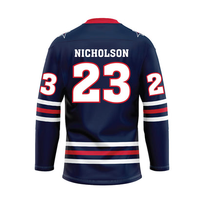 Robert Morris - NCAA Men's Ice Hockey : Zeke Nicholson - Navy Hockey Jersey-1