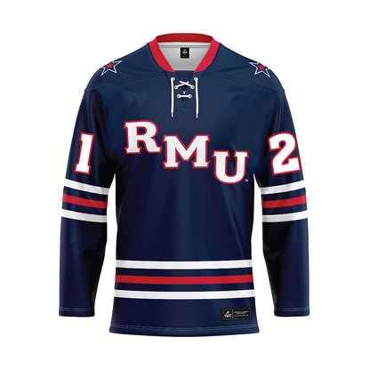 Robert Morris - NCAA Men's Ice Hockey : Cameron Garvey - Navy Hockey Jersey-0