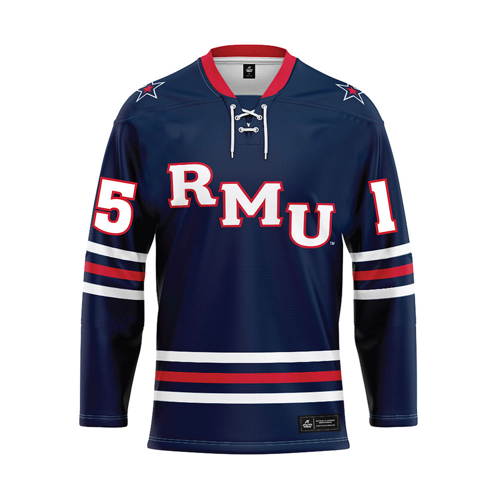 Robert Morris - NCAA Men's Ice Hockey : Connor Gourley - Navy Hockey Jersey-0