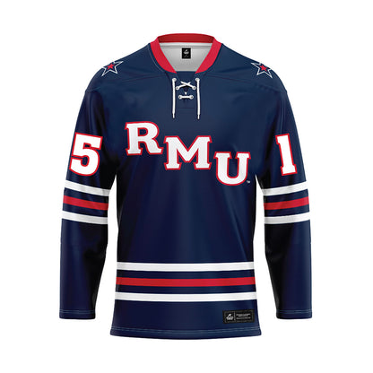 Robert Morris - NCAA Men's Ice Hockey : Connor Gourley - Navy Hockey Jersey-0