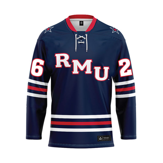 Robert Morris - NCAA Men's Ice Hockey : Braden Rourke - Navy Hockey Jersey-0