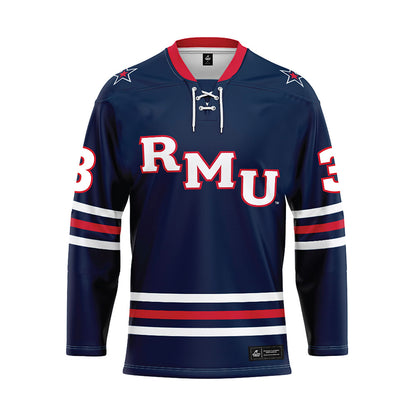 Robert Morris - NCAA Men's Ice Hockey : Dominic Elliott - Navy Hockey Jersey-0