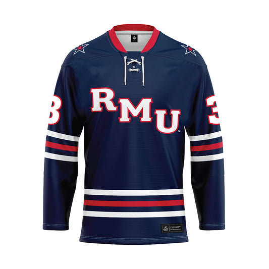 Robert Morris - NCAA Men's Ice Hockey : Dominic Elliott - Navy Hockey Jersey-0