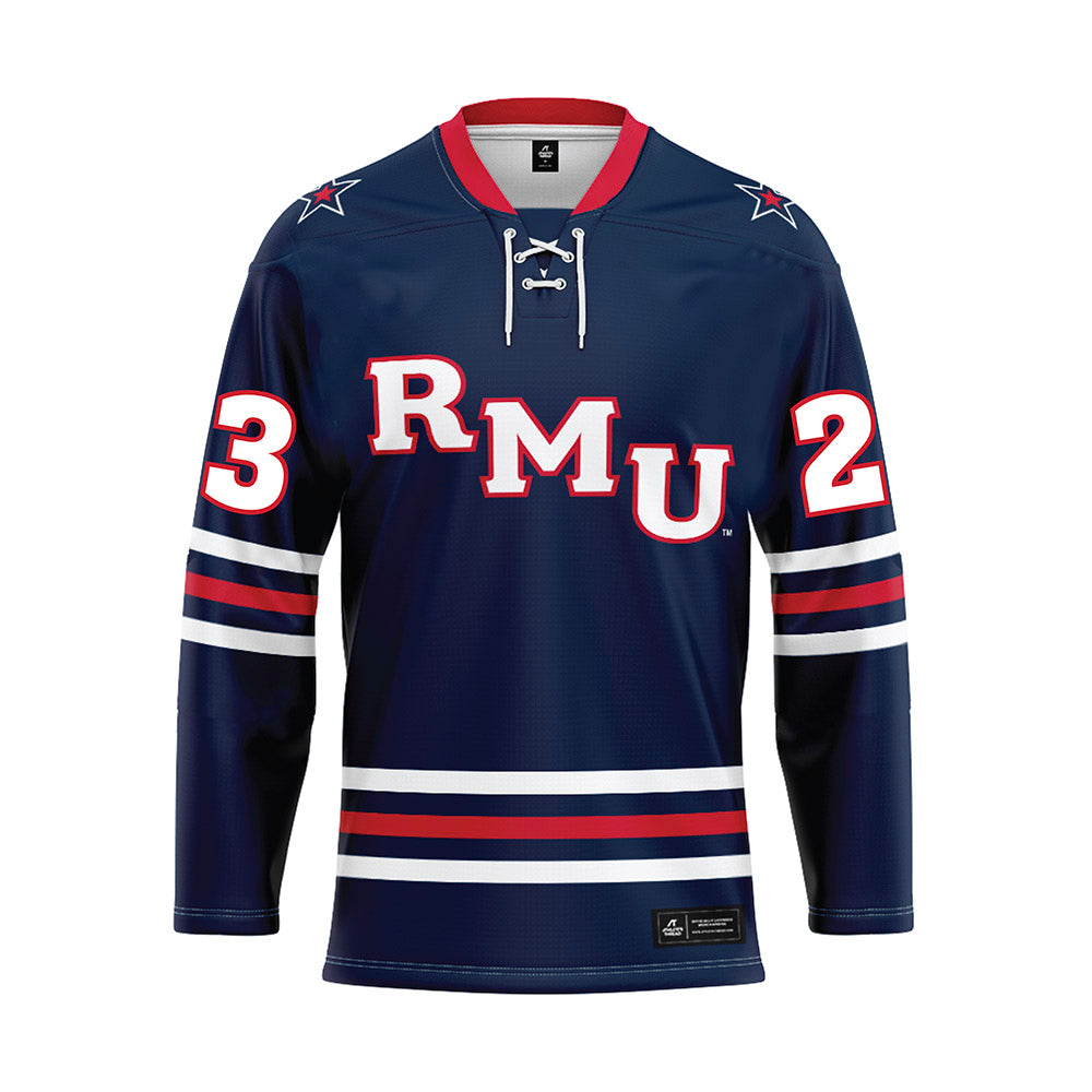 Robert Morris - NCAA Men's Ice Hockey : Zeke Nicholson - Navy Hockey Jersey-0