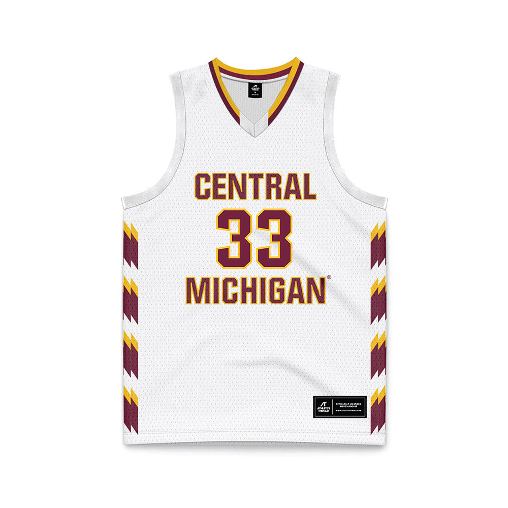 Central Michigan - NCAA Men's Basketball : Logan Mcintire - White Basketball Jersey-0