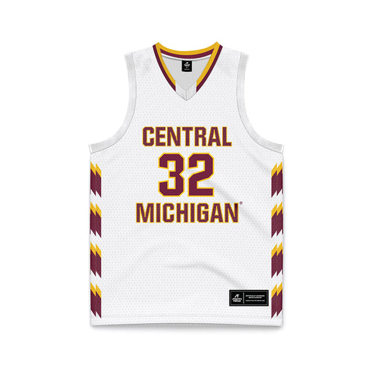Central Michigan - NCAA Men's Basketball : Nathan Claerbaut - White Basketball Jersey-0