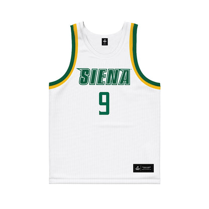 Siena - NCAA Men's Basketball : Owen Schlager - White Basketball Jersey-0