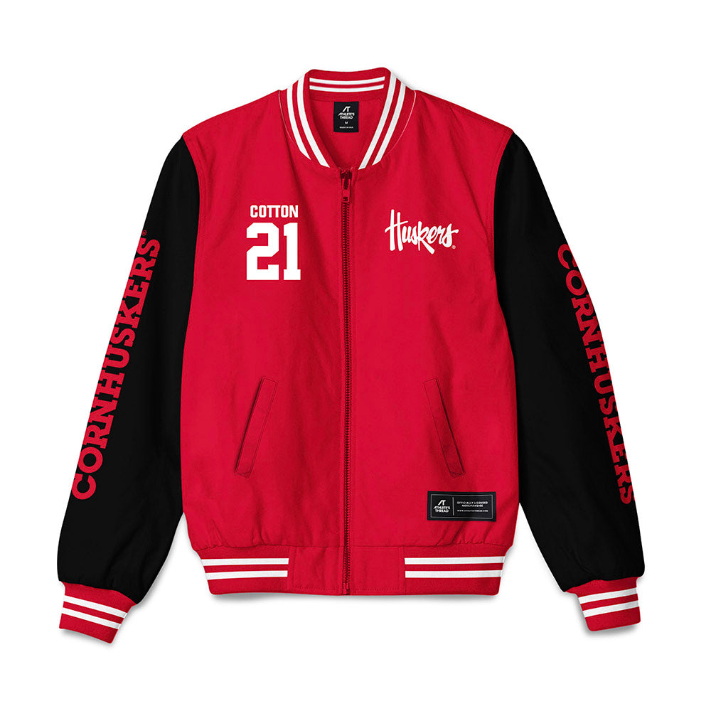 Nebraska - NCAA Baseball : Jaron Cotton - Bomber Jacket-0