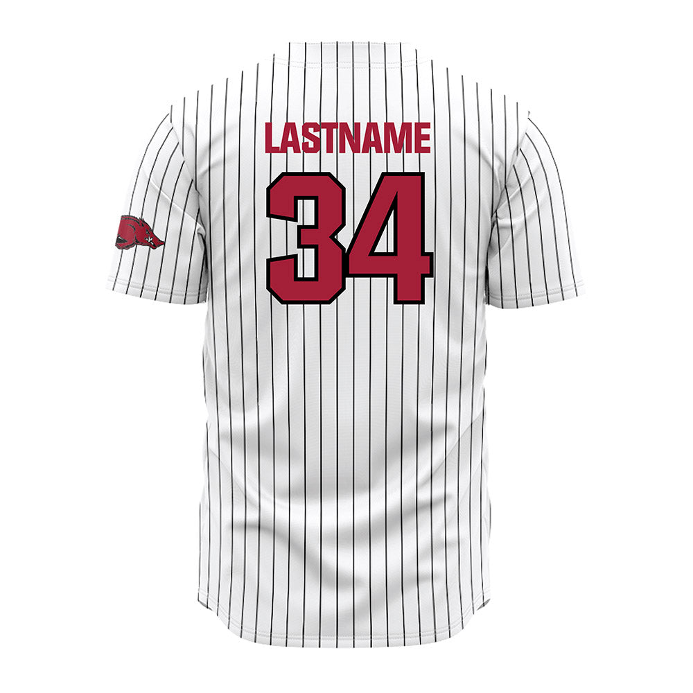 Arkansas - NCAA Baseball : Joey Lorenzini - White Striped Jersey-1