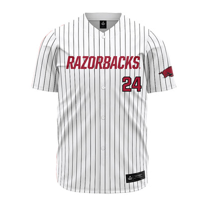 Arkansas - NCAA Baseball : Landon Schaefer - White Striped Jersey-0