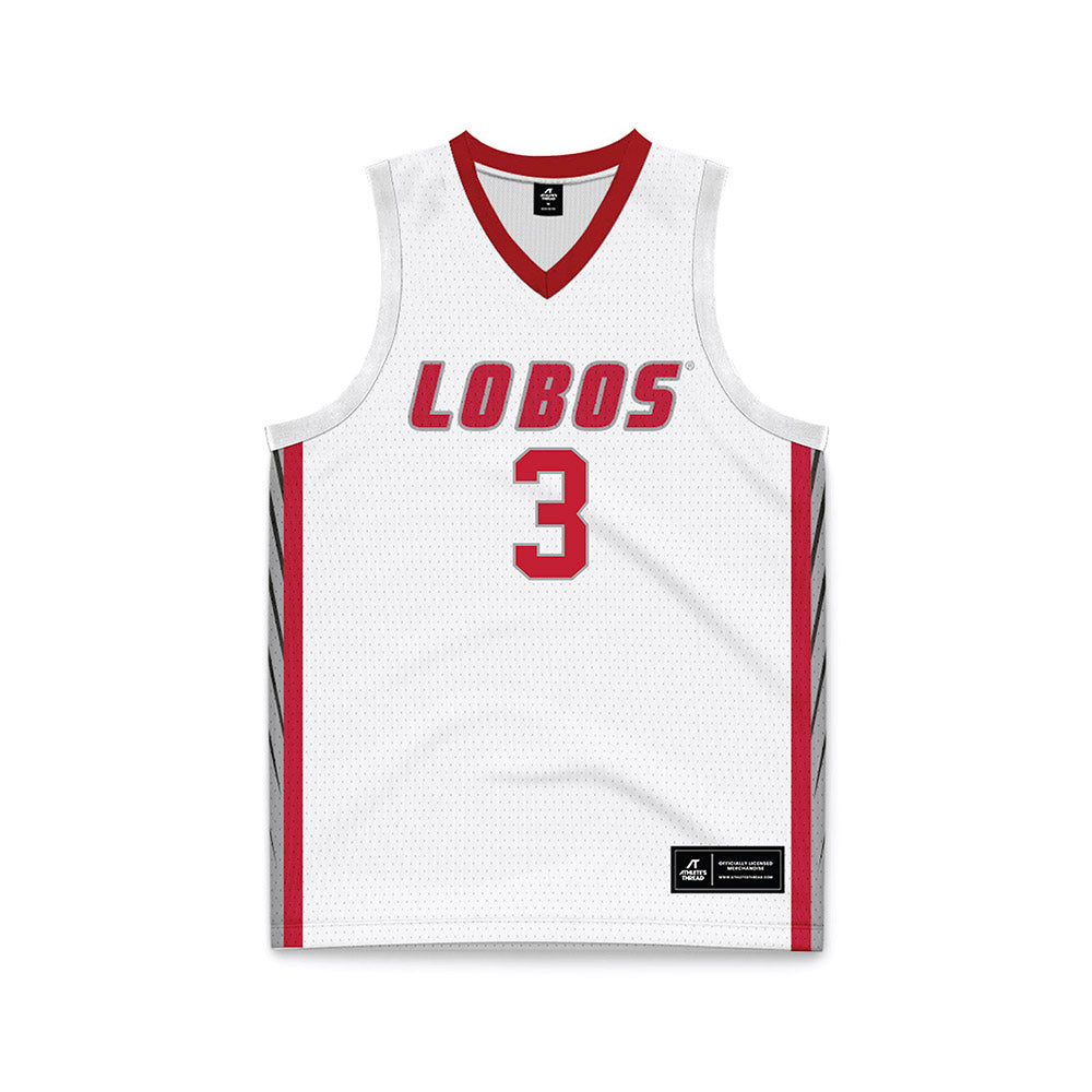 New Mexico - NCAA Men's Basketball : Tru Washington - White Basketball Jersey-0