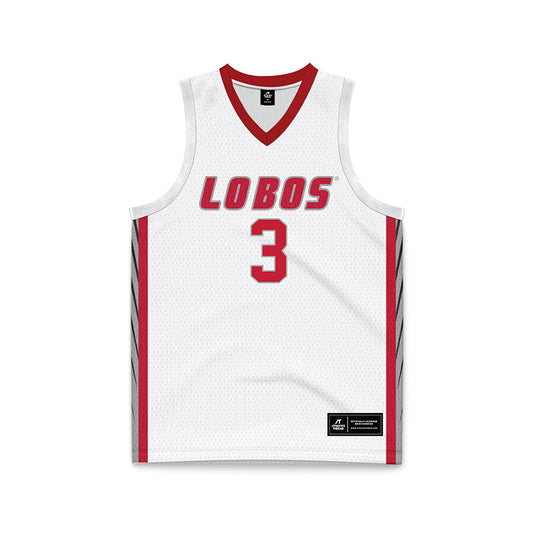 New Mexico - NCAA Men's Basketball : Tru Washington - White Basketball Jersey-0