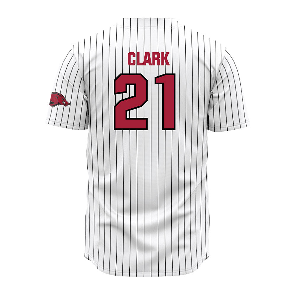 Arkansas - NCAA Baseball : Brenton Clark - White Striped Jersey