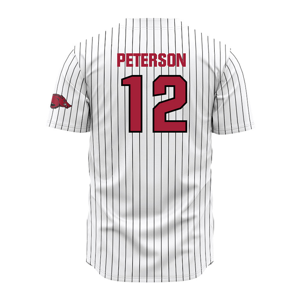 Arkansas - NCAA Baseball : Elliott Peterson - White Striped Jersey-1