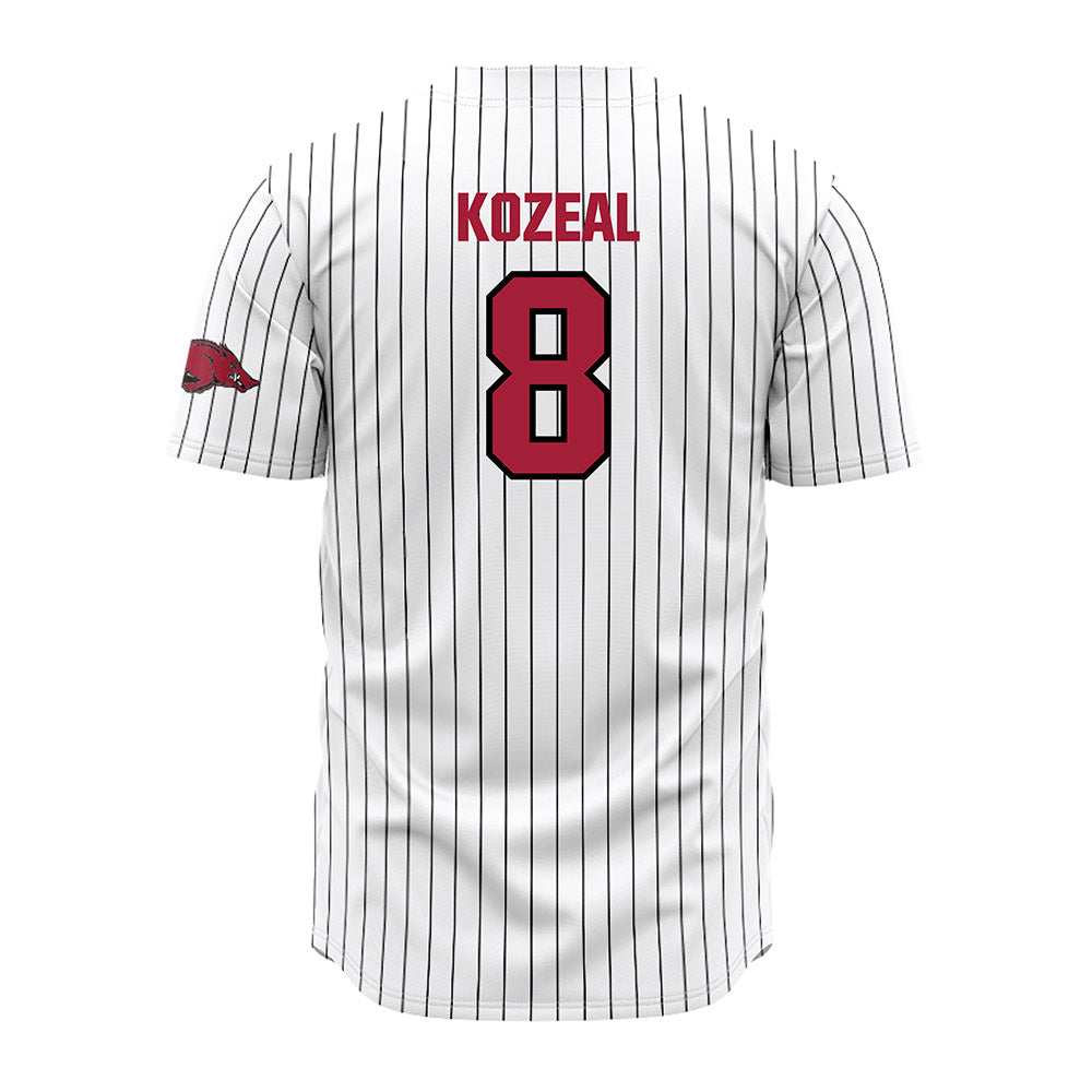 Arkansas - NCAA Baseball : Camden Kozeal - White Striped Jersey-1