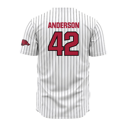 Arkansas - NCAA Baseball : Michael Anderson - White Striped Jersey-1