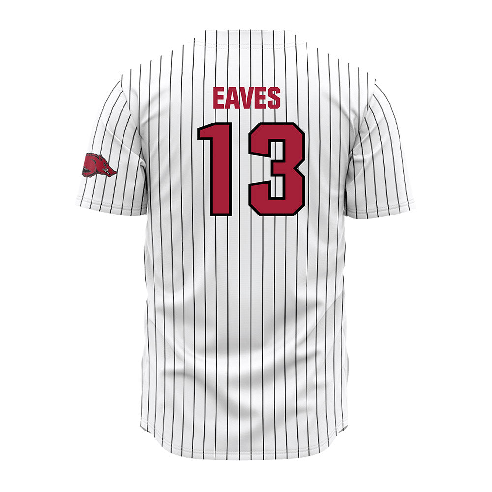 Arkansas - NCAA Baseball : Steele Eaves - White Striped Jersey-1