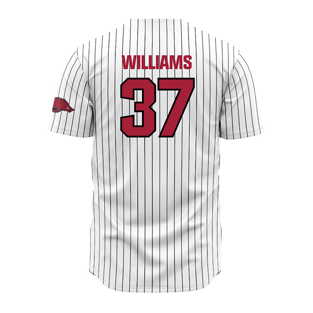 Arkansas - NCAA Baseball : Luke Williams - White Striped Jersey