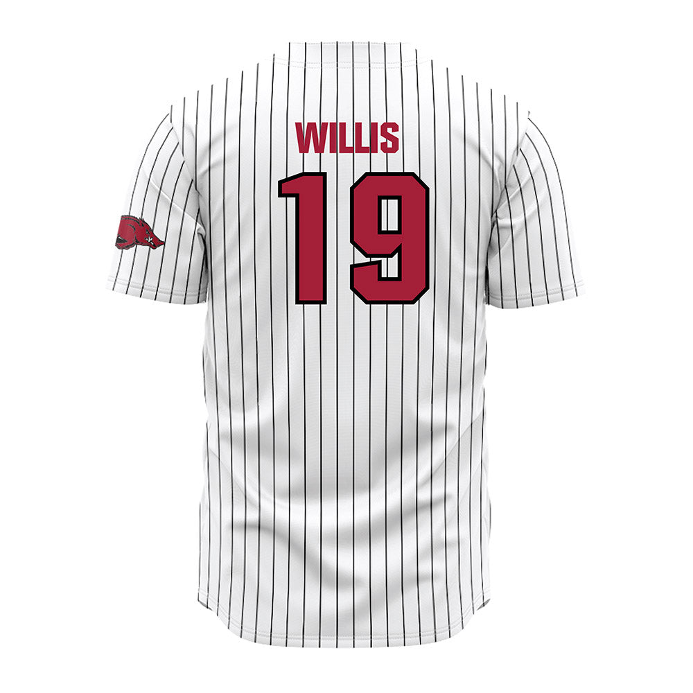 Arkansas - NCAA Baseball : Carson Willis - White Striped Jersey-1