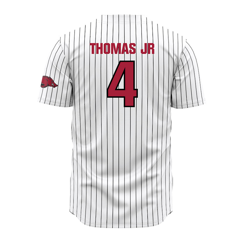 Arkansas - NCAA Baseball : Justin Thomas jr - White Striped Jersey
