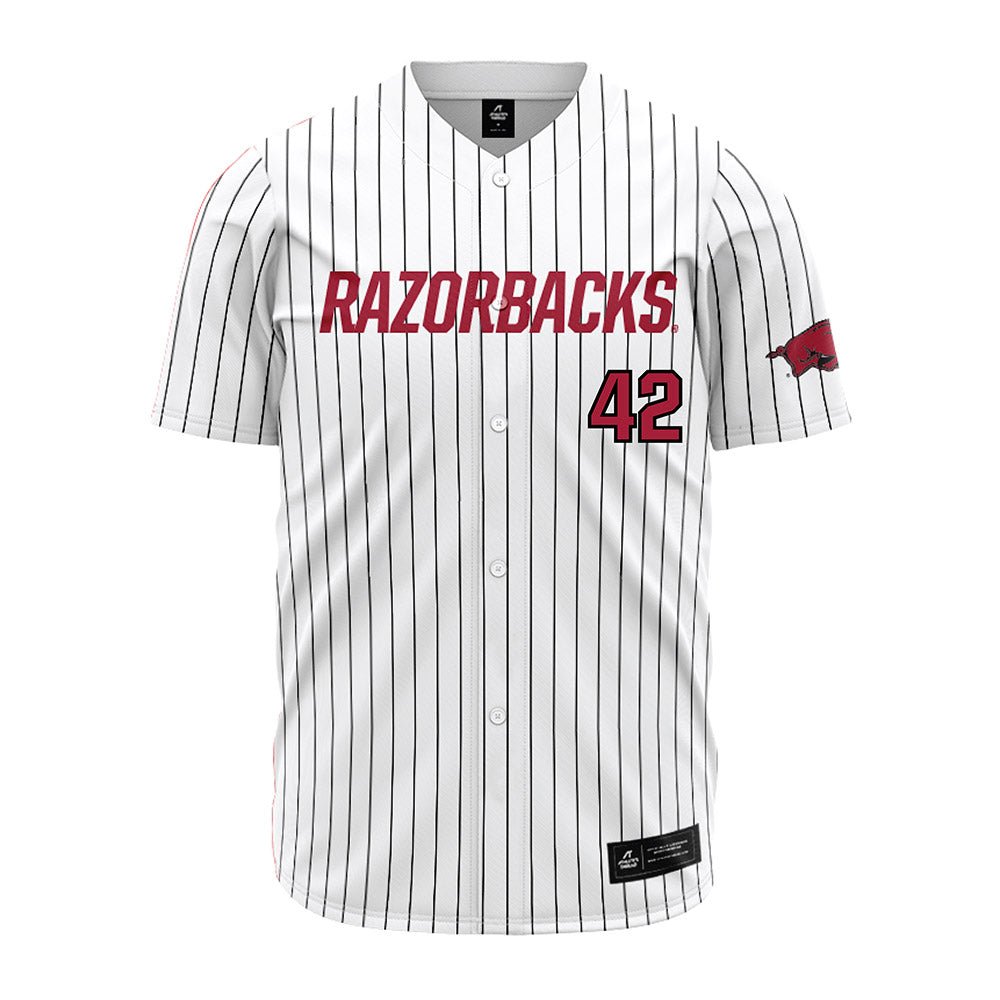 Arkansas - NCAA Baseball : Michael Anderson - White Striped Jersey-0