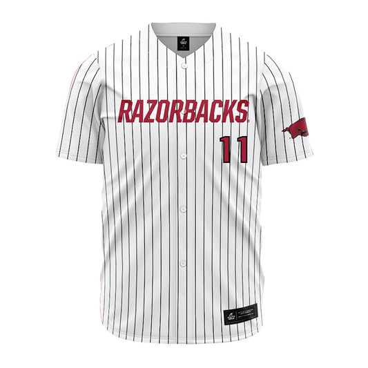 Arkansas - NCAA Baseball : Luke Cornelison - White Striped Jersey-0