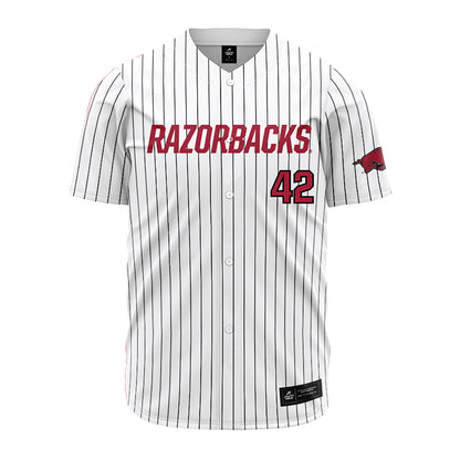 Arkansas - NCAA Baseball : Damian Ruiz - White Striped Jersey-0