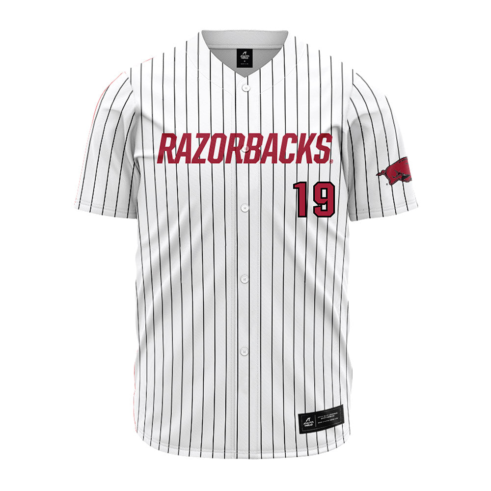 Arkansas - NCAA Baseball : Carson Willis - White Striped Jersey-0