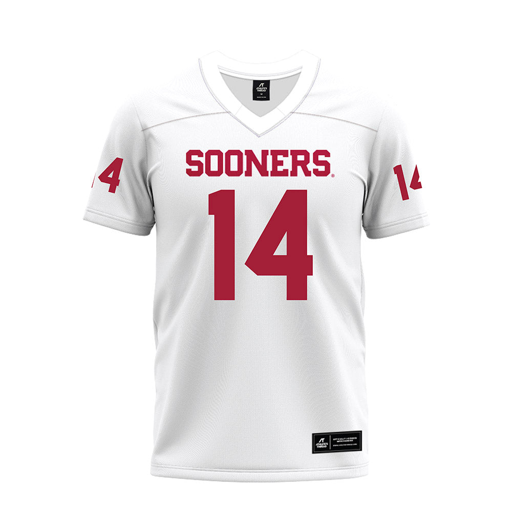 Oklahoma - NCAA Football : Elijah Thomas - White Premium Football Jersey-0