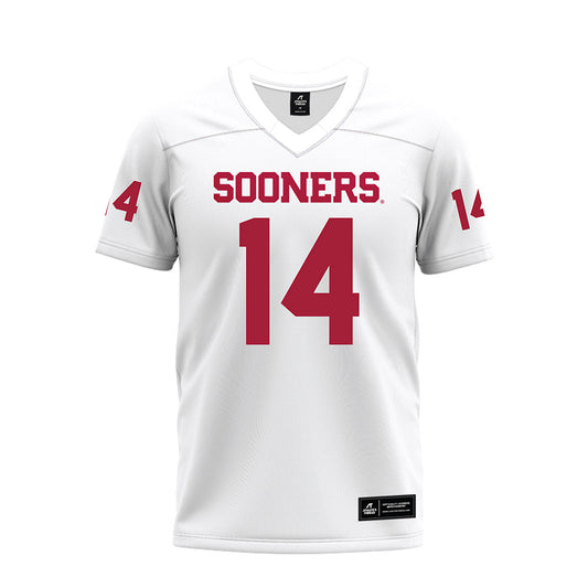 Oklahoma - NCAA Football : Elijah Thomas - White Premium Football Jersey-0