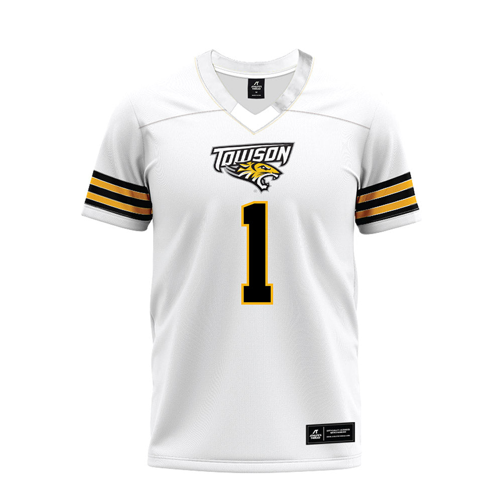 Towson - NCAA Football : Myles Brodie - White Premium Football Jersey-0