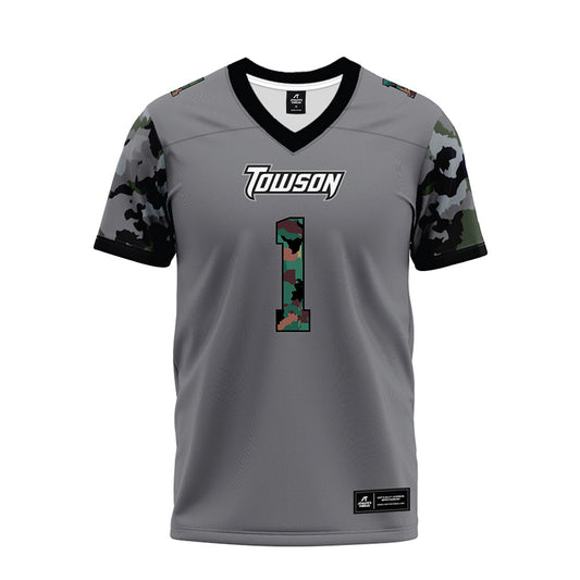Towson - NCAA Football : Zay Perkins - Dark Grey Premium Football Jersey-0