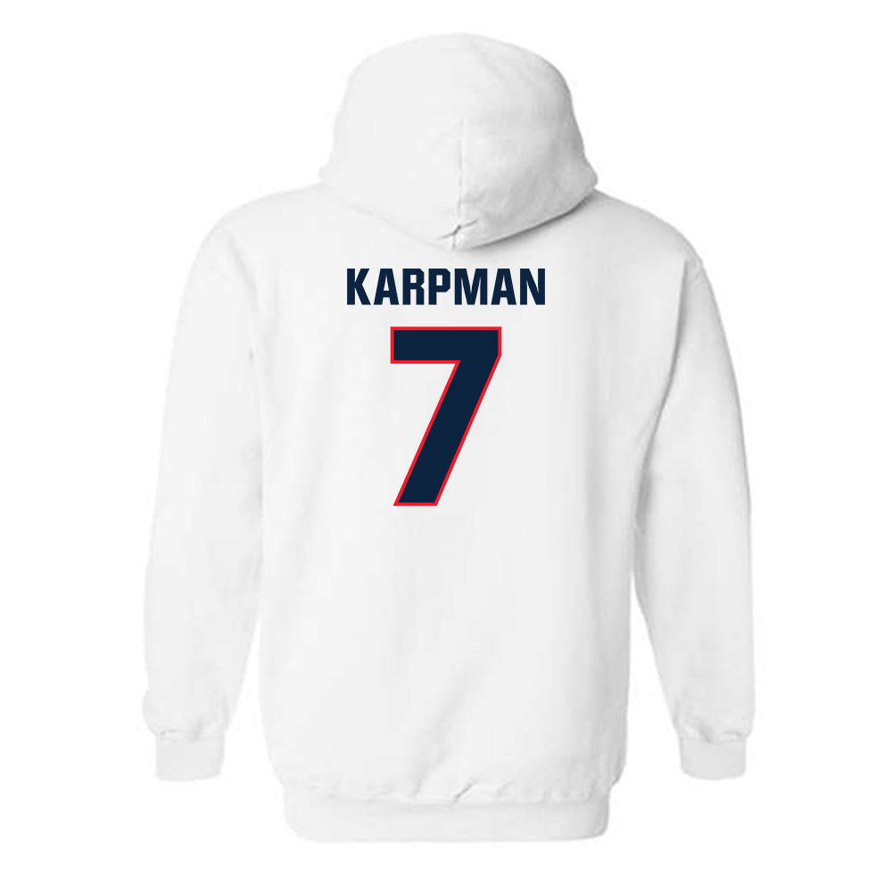 UConn - NCAA Men's Ice Hockey : Huston Karpman - Classic Shersey Hooded Sweatshirt-1