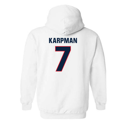 UConn - NCAA Men's Ice Hockey : Huston Karpman - Classic Shersey Hooded Sweatshirt-1